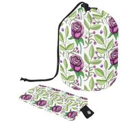 Trousse de maquillage avec cordon de serrage, en forme de tonneau, trousse de toilette pliable, pochette de rangement pour femmes et filles, feuille de rose violette, multicolore, Taille unique,