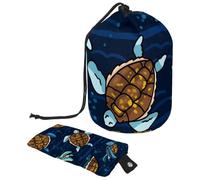 Trousse de maquillage avec cordon de serrage, en forme de tonneau, trousse de toilette pliable, pochette de rangement pour femmes et filles - Tortues de dessin animé nagent sur la mer, multicolore,