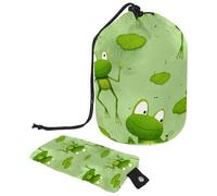 Trousse de maquillage avec cordon de serrage en forme de tonneau, trousse de toilette pliable, pochette de rangement pour femmes et filles - Grenouilles mignonnes sur nénuphar, multicolore, Taille