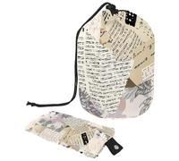 Trousse de maquillage avec cordon de serrage, en forme de tonneau, trousse de toilette pliable, pochette de rangement pour femmes et filles - Fragments de journal vintage déchirés, multicolore, Taille