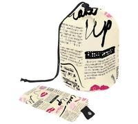 Trousse de maquillage avec cordon de serrage, en forme de tonneau, trousse de toilette pliable, pochette de rangement pour femmes et filles, journal vintage avec rouge à lèvres, multicolore, Taille