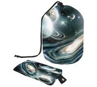 Trousse de maquillage avec cordon de serrage, en forme de tonneau, trousse de toilette pliable, pochette de rangement pour femmes et filles - Dream Space Planet Galaxy, multicolore, Taille unique,