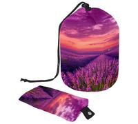Trousse de maquillage avec cordon de serrage, en forme de tonneau, trousse de toilette pliable, pochette de rangement pour femmes et filles - Lavande violette provençale, multicolore, Taille unique,