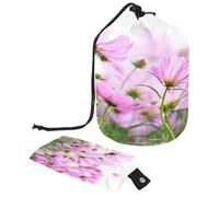 Trousse de maquillage avec cordon de serrage, en forme de tonneau, trousse de toilette pliable, pochette de rangement pour femmes et filles, fleurs cosmos, multicolore, Taille unique, Trousses de