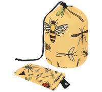 Trousse de maquillage avec cordon de serrage, en forme de tonneau, trousse de toilette pliable, pochette de rangement pour femmes et filles - Insectes, abeilles, mille-pattes, multicolore, Taille