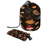 Trousse de maquillage avec cordon de serrage, en forme de tonneau, trousse de toilette pliable, pochette de rangement pour femmes et filles - Motif Mashroom d'automne sombre_Mesa De Trabajo,