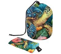 Trousse de maquillage avec cordon de serrage, grande capacité, trousse de maquillage de voyage avec petite fermeture éclair, trousse de toilette portable, cadeau pour femme, motif tortue aquarelle