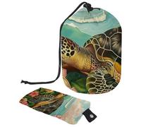 Trousse de maquillage avec cordon de serrage, grande capacité, trousse de maquillage de voyage avec petite fermeture éclair, trousse de toilette portable, cadeau pour femme, motif tortue aquarelle