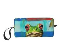 Trousse de maquillage avec drapeau de Porto Rico - Motif grenouille et palmiers - Trousse de maquillage simple de voyage étanche - Trousse de toilette pour femmes, mamans, filles, blanc, Taille unique