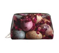 Trousse de maquillage avec fermeture éclair en cuir imprimé œufs de Pâques empilés avec rose, parfaite pour les cosmétiques et les articles de toilette, doré, Taille unique