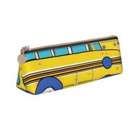 Trousse de maquillage avec fermeture éclair Motif bus scolaire Grande capacité Motif triangle Pour outils d'écriture