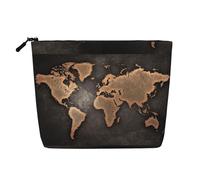 Trousse de maquillage avec fermeture éclair Motif carte du monde continents Grande capacité Faux chanvre Pochette de voyage pour usage quotidien