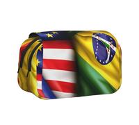 Trousse de maquillage avec fermeture éclair Motif drapeaux américains et brésiliens
