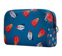 Trousse de maquillage avec fermeture éclair Motif fusée spatiale pour femme, trousse de toilette de voyage, grande pochette de maquillage pratique, multicolore, 18.5x7.5x13cm/7.3x3x5.1in, Trousse de