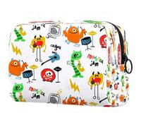 Trousse de maquillage avec fermeture éclair Motif monstres colorés dessinés à la main pour femme, multicolore, 18.5x7.5x13cm/7.3x3x5.1in, Trousse de toilette