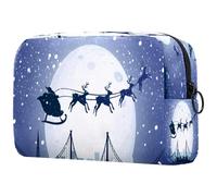 Trousse de maquillage avec fermeture éclair Motif Père Noël et rennes Motif ciel nocturne volant, multicolore, 18.5x7.5x13cm/7.3x3x5.1in, Trousse de toilette
