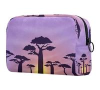 Trousse de maquillage avec fermeture éclair Motif silhouette de baobab Violet, multicolore, 18.5x7.5x13cm/7.3x3x5.1in, Trousse de toilette