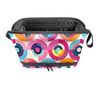 Trousse de maquillage avec fermeture éclair portable pour femme, trousse de maquillage ronde géométrique en tissu Oxford imperméable, multicolore, 27x15x14 cm/10.6x5.9x5.5 in, Trousse de maquillage