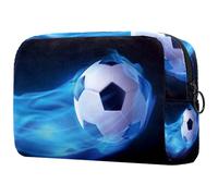 Trousse de maquillage avec fermeture éclair pour femme Motif ballon de football volant Bleu, multicolore, 18.5x7.5x13cm/7.3x3x5.1in, Trousse de toilette