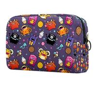 Trousse de maquillage avec fermeture éclair pour femme Motif monstres de dessin animé, multicolore, 18.5x7.5x13cm/7.3x3x5.1in, Trousse de toilette