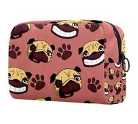 Trousse de maquillage avec fermeture éclair pour femme - Motif patte de chien carlin - Pour voyage - Grande trousse de maquillage pratique, multicolore, 18.5x7.5x13cm/7.3x3x5.1in, Trousse de toilette