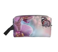 Trousse de maquillage avec fermeture éclair pour femmes et filles - Grande capacité - Imprimé papillon violet - Trousse de toilette de voyage avec poignée, Fleur d'orchidée papillon doux frais