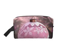 Trousse de maquillage avec fermeture éclair pour femmes et filles - Grande capacité - Imprimé papillon violet - Trousse de toilette de voyage avec poignée, Belle boule de Noël, Taille unique, Trousse