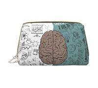 Trousse de maquillage avec fonctions cérébrales gauche et droite pour voyage, trousse de toilette portable en cuir pour homme et femme, blanc, Taille unique