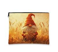 Trousse de maquillage avec gnomes d'automne, scène de récolte de campagne d'automne, pochette de voyage pour femme, petite pochette portable en toile à fermeture éclair, trousse de toilette de ferme