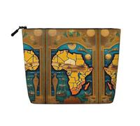 Trousse de maquillage avec impression carte du monde abstraite pour femme, trousse de maquillage imitation lin, grande capacité, parfaite pour les voyages et un usage quotidien, Noir , Taille unique