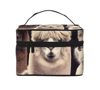 Trousse de maquillage avec impression d'alpagas I Love pour femme - Portable - Trousse de maquillage avec pochette intérieure et poignée