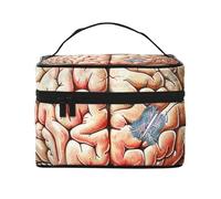 Trousse de maquillage avec impression de cerveau humain pour femme - Trousse de maquillage portable de voyage avec pochette intérieure et poignée, Noir , Taille unique, Trousse de maquillage