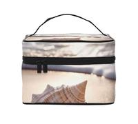 Trousse de maquillage avec impression de coquillages de mer pour femme - Portable - Trousse de maquillage avec pochette intérieure et poignée, Noir , Taille unique, Trousse de maquillage