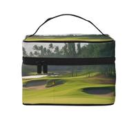 Trousse de maquillage avec impression de terrain de golf pour femme - Trousse de voyage portable avec pochette intérieure et poignée