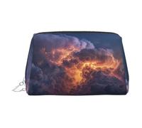 Trousse de maquillage avec impression orage - Trousse de maquillage en cuir synthétique avec dragonne - Trousse de toilette de voyage, Argenté., Taille unique