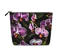 Trousse de maquillage avec impression orchidées violettes, sac de maquillage monocouche, organiseur de voyage pour cosmétiques, grande capacité, fermeture éclair, noir, One Size