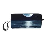 Trousse de maquillage avec impression pleine lune dans la nuit pour femme et fille - Portable - Trousse de maquillage avec poignée, blanc, Taille unique, Trousse de maquillage