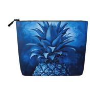 Trousse de maquillage avec imprimé ananas bleu pour femme, trousse de maquillage en faux lin, grande capacité, parfaite pour les voyages et un usage quotidien, Noir , Taille unique