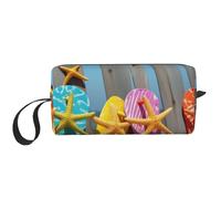 Trousse de maquillage avec imprimé ananas doré pour femme et fille - Portable - Trousse de maquillage de voyage avec poignée, Tongs, Taille unique, Trousse de maquillage