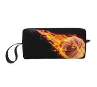 Trousse de maquillage avec imprimé basket-ball sur le feu, trousse de maquillage durable, sac de voyage, cadeaux essentiels pour femmes et hommes, blanc, Taille unique