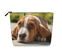 Trousse de maquillage avec imprimé Basset Hound pour femme, trousse de toilette portable, organisateur de maquillage de voyage spacieux, Noir , Taille unique