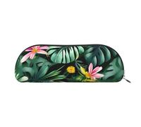 Trousse de maquillage avec imprimé bonhomme de neige mignon pour femme, trousse de maquillage, trousse de voyage, trousse de toilette, trousse à crayons, Feuilles tropicales avec fleurs, One Size