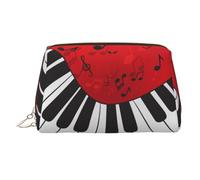 Trousse de maquillage avec imprimé castor coquin pour femme, trousse de maquillage portable en cuir avec fermeture éclair dorée, Note de musique piano., One Size, Trousse de maquillage