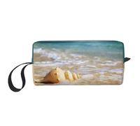 Trousse de maquillage avec imprimé coquillages et vagues de mer, sac à maquillage durable, cadeau essentiel pour homme et femme, blanc, Taille unique