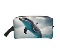 Trousse de maquillage avec imprimé dauphin drôle qui vous regarde, pochette de maquillage portable, organisateur de produits de toilette, grande trousse de maquillage pour femme