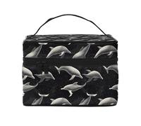 Trousse de maquillage avec imprimé dauphins noirs - Trousse de toilette mignonne pour femme - Grand sac de voyage pour maquillage