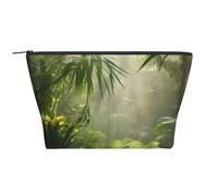 Trousse de maquillage avec imprimé dragon jaune sur fond noir trapézoïdal, organiseur de voyage élégant pour beauté et cadeaux pour femmes et filles, Scène de la jungle tropicale, Taille unique