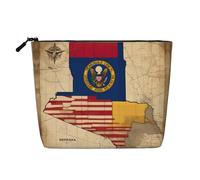 Trousse de maquillage avec imprimé drapeau abstrait du Nebraska Map02 pour femme, trousse de maquillage en faux lin, grande capacité, parfaite pour les voyages et un usage quotidien, Noir , Taille