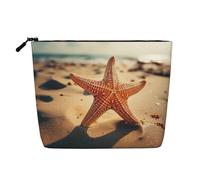 Trousse de maquillage avec imprimé étoile de mer dans le sable pour femme, grande capacité, pochette à fermeture éclair