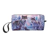 Trousse de maquillage avec imprimé famille de loups, trousse de maquillage durable, sac de voyage, cadeau essentiel pour homme et femme, blanc, Taille unique